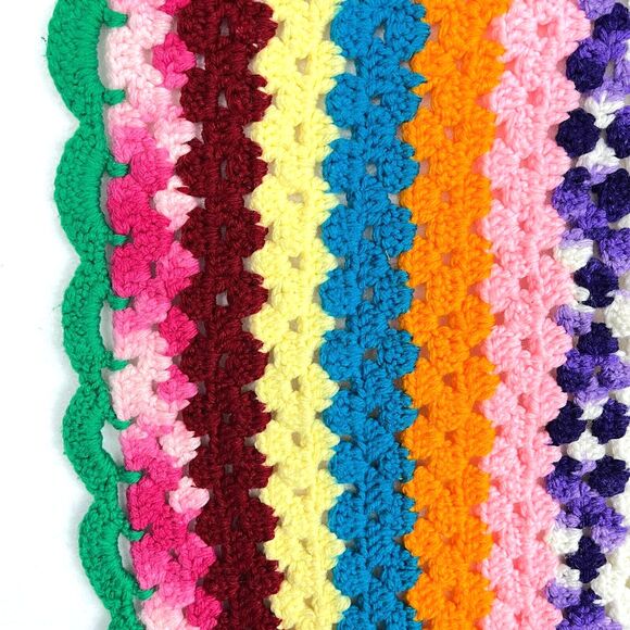 Rainbow striped Afghan Crocheted throw lap blanket hand-made Boho chic 37 x 67 - Picture 6 of 9